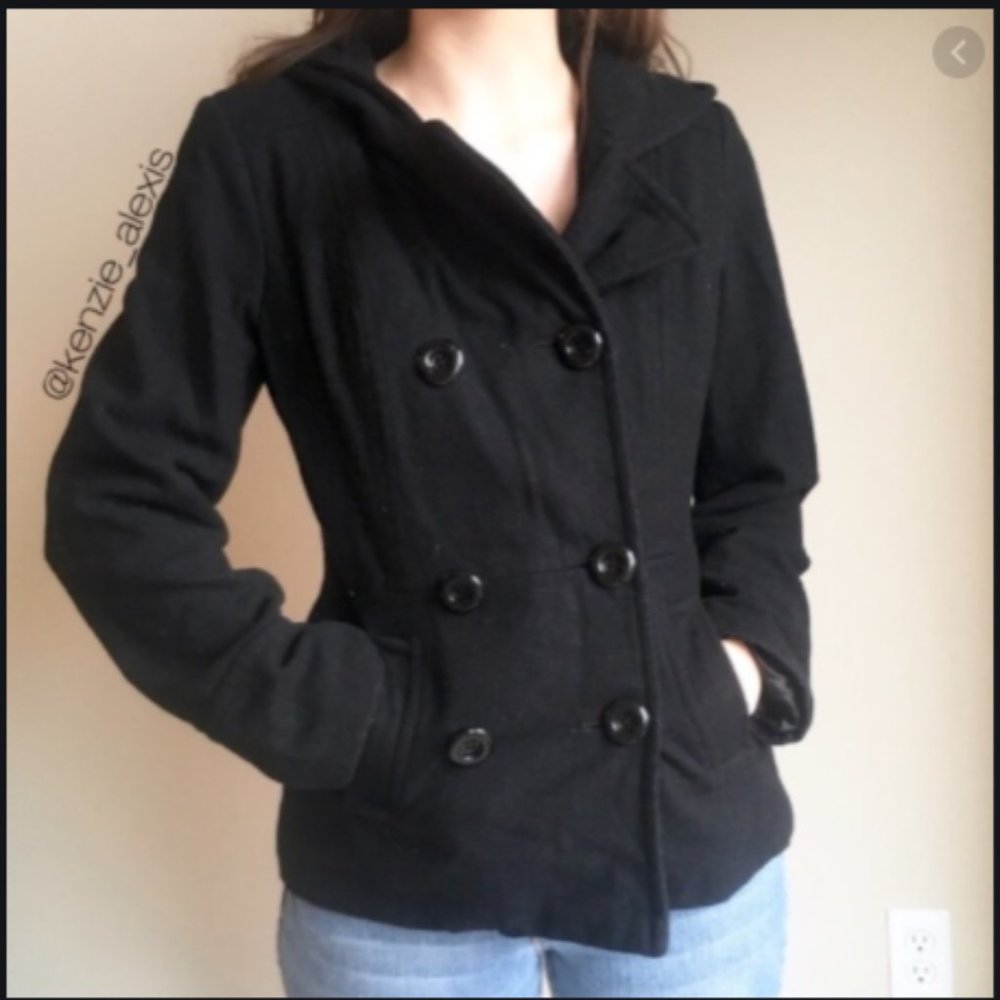 black wool button down pea coat